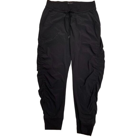 Athleta Ruched Black Attitude Joggers Pants Size 6 Dance Yoga Athleisure - Picture 2 of 8